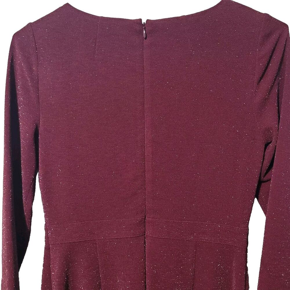 Calvin Klein Sheath Dress Womens 6 Wine Red Tie Neck Sparkle Detail 3/4 Sleeves - Picture 4 of 16